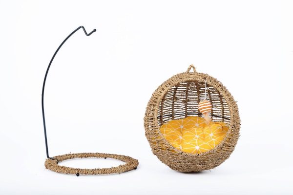 Hanging Cat Bed | Woven Round Pet Basket - Image 7