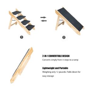 Foldable Wooden Pet Steps for Bed | 4-Storey Stairs & Ramp