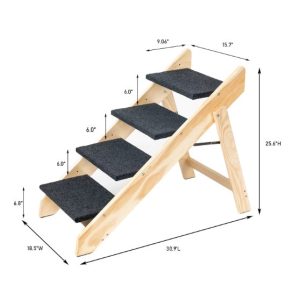 Foldable Wooden Pet Steps for Bed | 4-Storey Stairs & Ramp