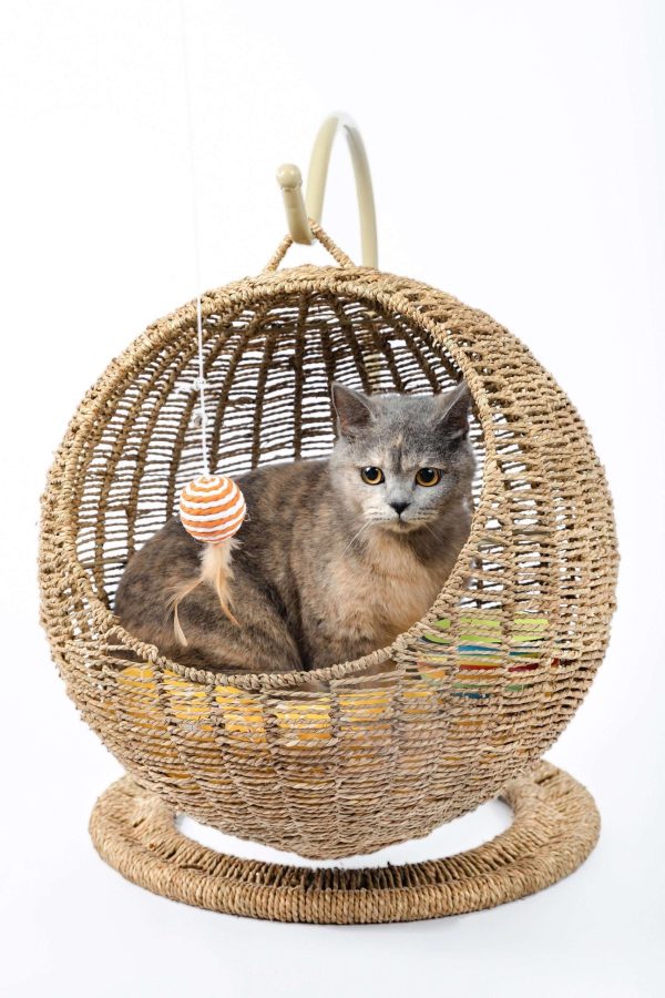 Hanging Cat Bed | Woven Round Pet Basket - Image 4