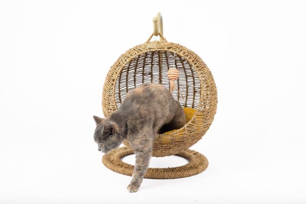 Hanging Cat Bed | Woven Round Pet Basket - Image 3