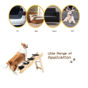 Foldable Wooden Pet Steps for Bed | 4-Storey Stairs & Ramp